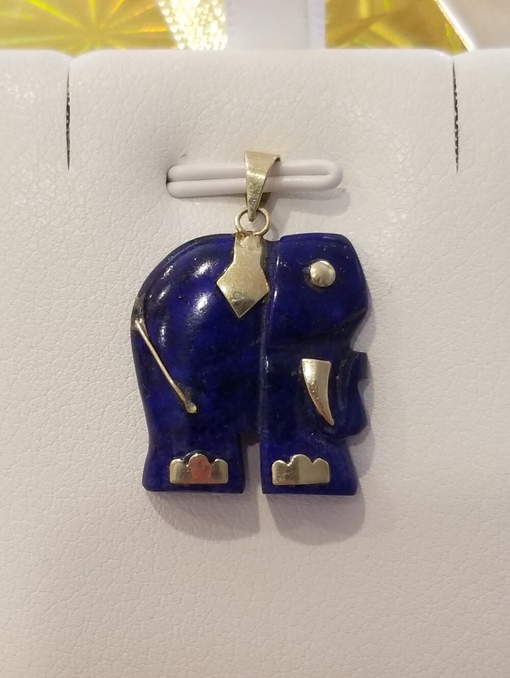 14K Gold Lapis Elephant Pendant